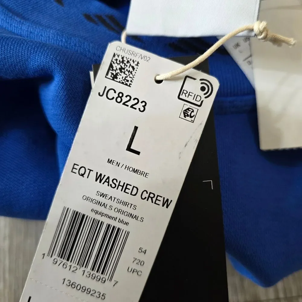 Adidas EQT Equipment Crew Sweatshirt Washed Fleece Men's Large Royal Blue JC8223